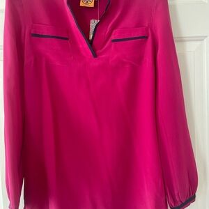 Tory Burch Royal Fuchsia Pink Tamara Silk Women's Tunic Top Blouse Size 2 New